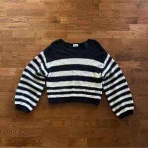 Billabong Cotton Knit Black Ivory Striped Sweater Crew Neck Long Sleeve L Beach